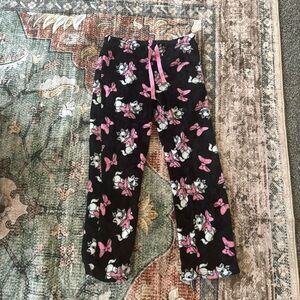 Disney Black Pajama Pants with Pink and White Floral Print